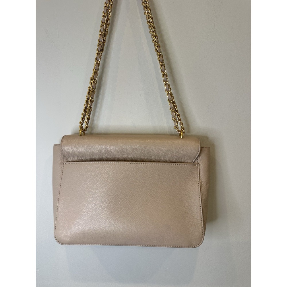 Tory Burch Kira Pebbled Leather Shoulder Bag Blush Pink Gold Chain Logo Flap EUC - Picture 2 of 5